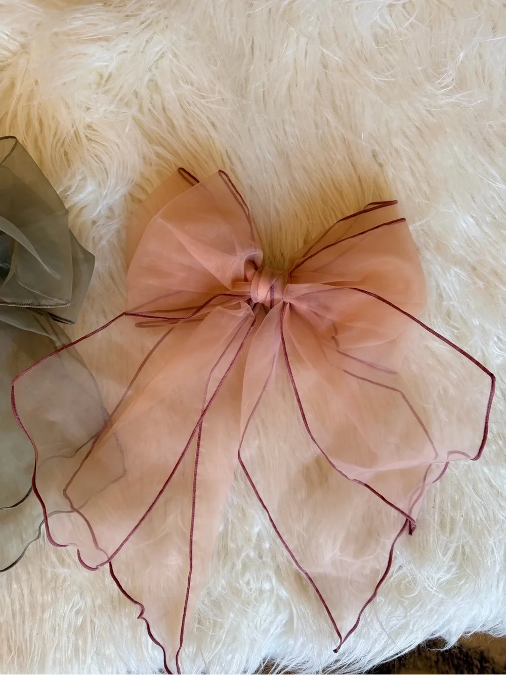 2x Sheer Organza Hair Bow Clip - Pink and Green